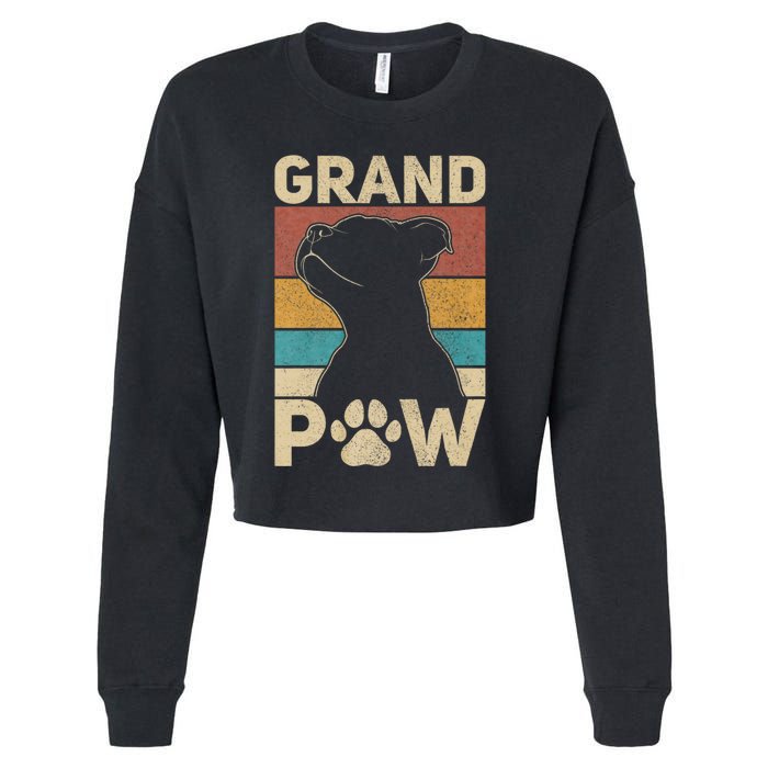 Grandpaw Dog Grandpa Funny Dog Lover Grandfather Pitbull Cropped Pullover Crew