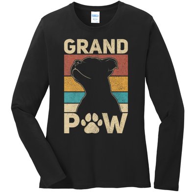 Grandpaw Dog Grandpa Funny Dog Lover Grandfather Pitbull Ladies Long Sleeve Shirt