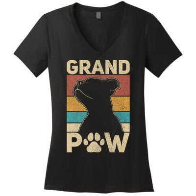 Grandpaw Dog Grandpa Funny Dog Lover Grandfather Pitbull Women's V-Neck T-Shirt