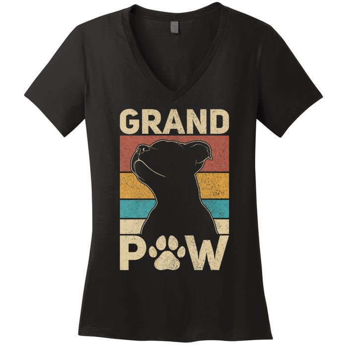 Grandpaw Dog Grandpa Funny Dog Lover Grandfather Pitbull Women's V-Neck T-Shirt