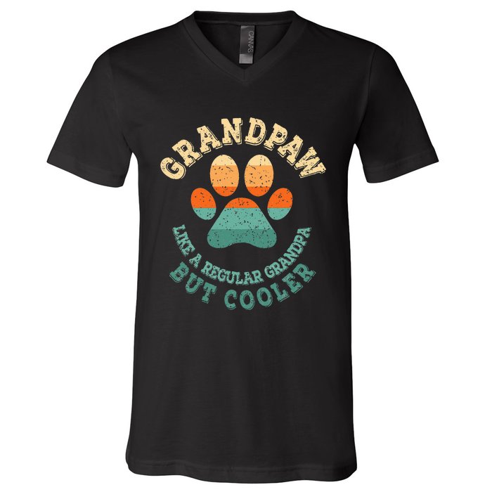 Grandpaw Dog Grandpa Grand Paw Retro Vintage Funny V-Neck T-Shirt