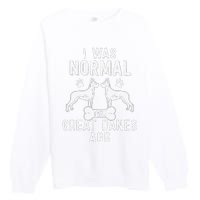 Great Dane Gift Lover Owner I Was Normal Two Dogs Ago Premium Crewneck Sweatshirt