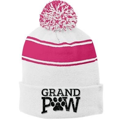 Grandpaw Dog Grandpa Grand Paw Gifts Men Dad Father Stripe Pom Pom Beanie