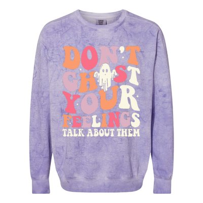 Groovy Don't Ghost Your Feelings Halloween Mental Health Colorblast Crewneck Sweatshirt