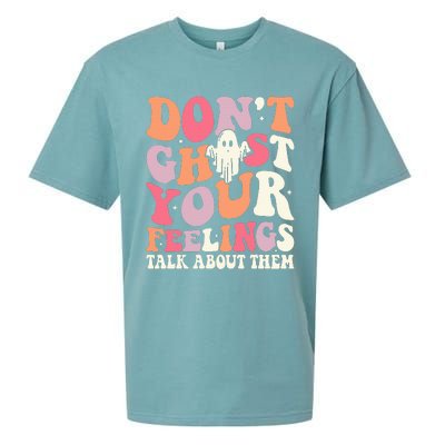 Groovy Don't Ghost Your Feelings Halloween Mental Health Sueded Cloud Jersey T-Shirt