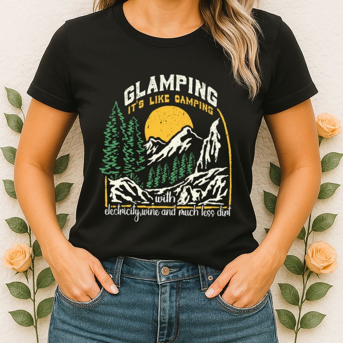 Glamping Definition Glamper Its Like Camping Spark Campers Womens T-Shirt