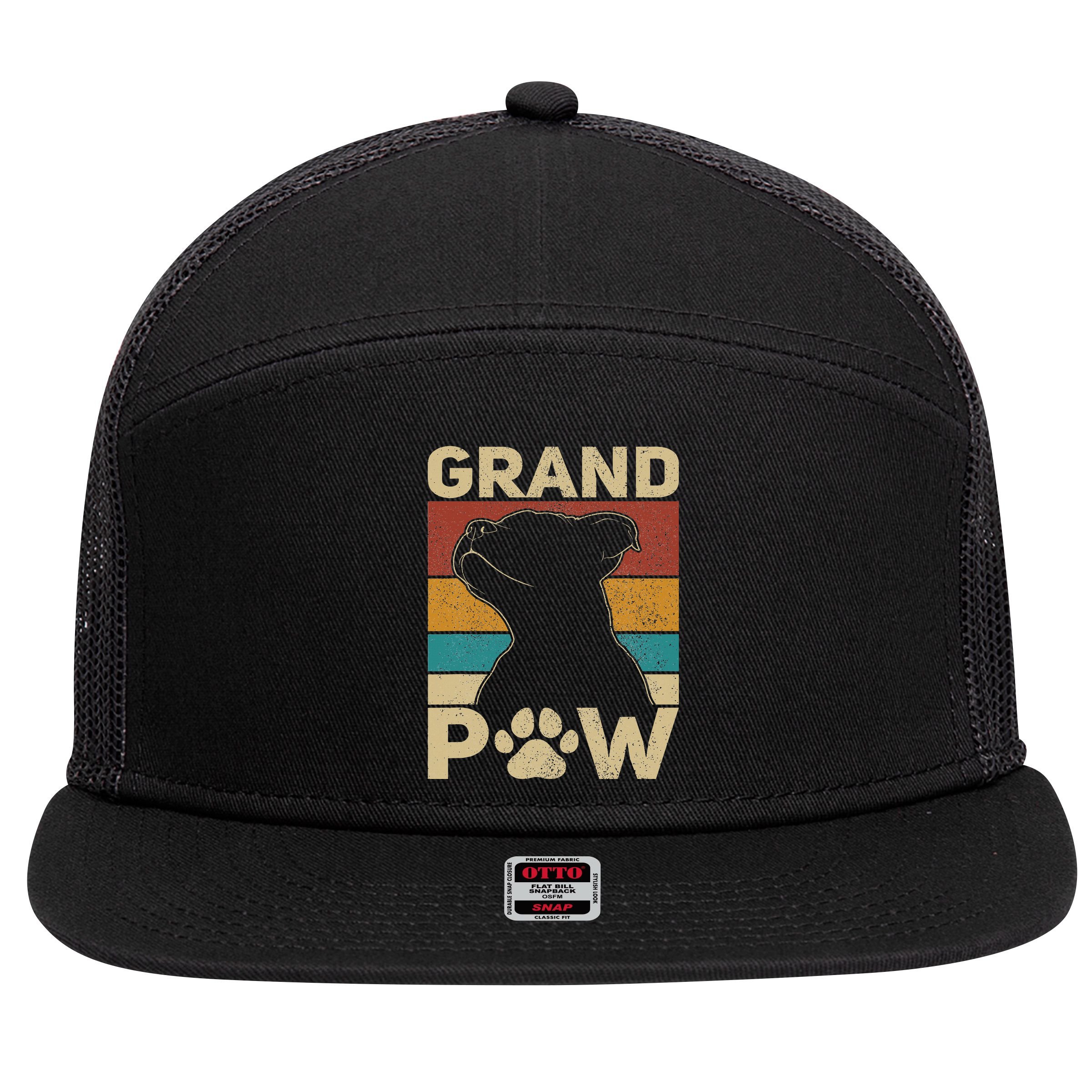 Grandpaw Dog Grandpa Funny Dog Lover Grandfather Pitbull 7 Panel Mesh Trucker Snapback Hat