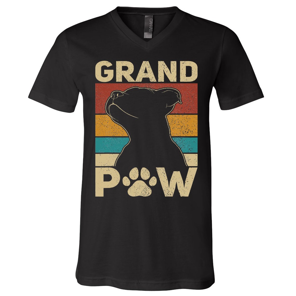 Grandpaw Dog Grandpa Funny Dog Lover Grandfather Pitbull V-Neck T-Shirt
