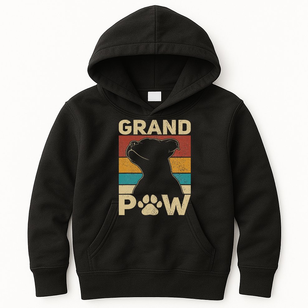 Grandpaw Dog Grandpa Funny Dog Lover Grandfather Pitbull Kids Hoodie