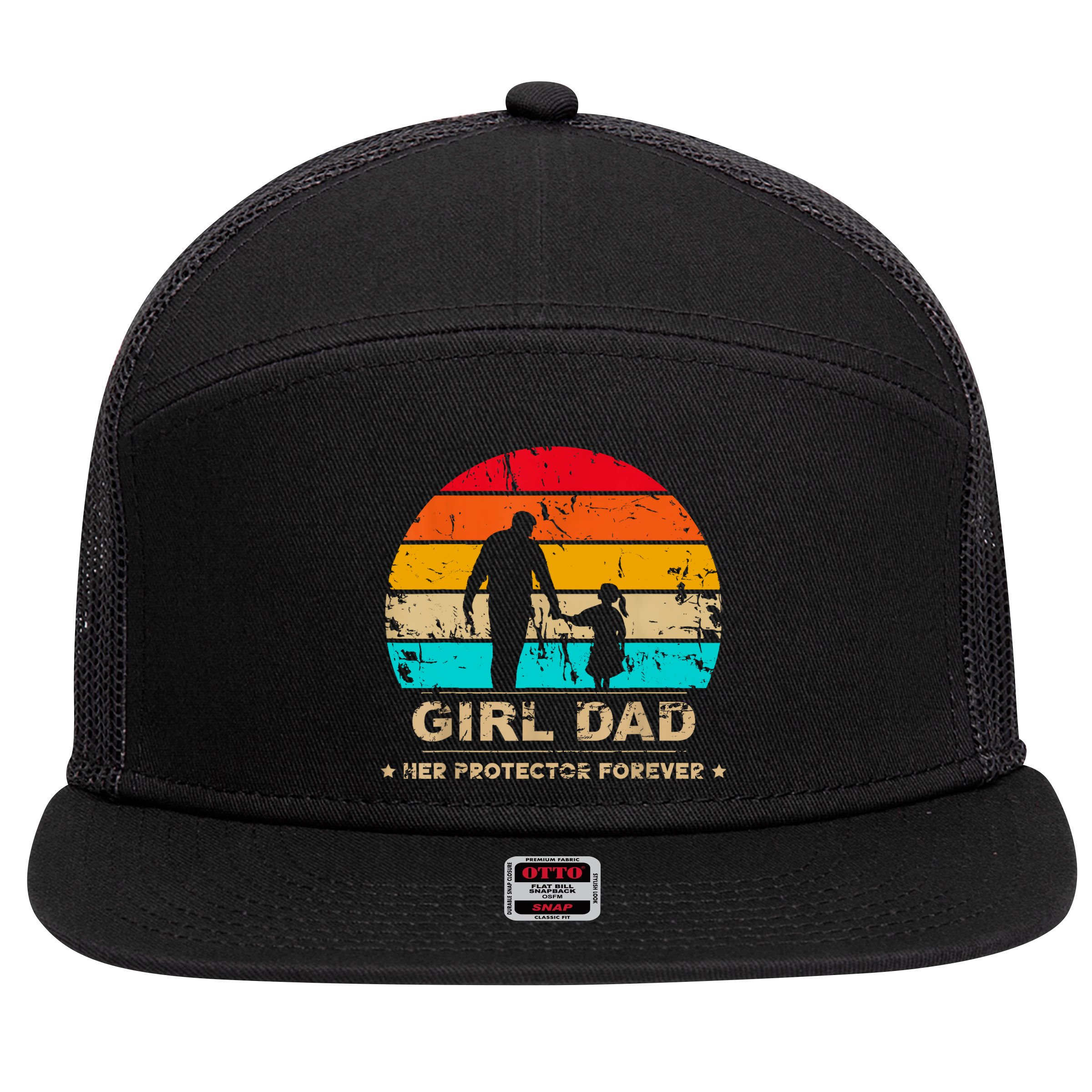 Girl Dad Her Protector Forever Funny Vintage Fathers Day 7 Panel Mesh Trucker Snapback Hat