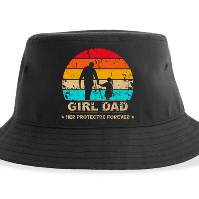 Girl Dad Her Protector Forever Funny Vintage Fathers Day Sustainable Bucket Hat