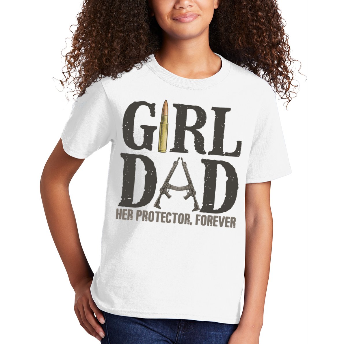 Girl Dad Her Protector Forever Funny Fathers Day Kids T-Shirt