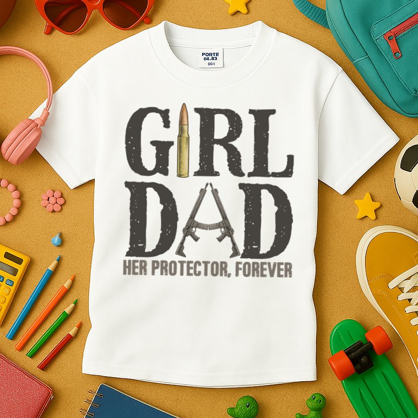 Girl Dad Her Protector Forever Funny Fathers Day Kids T-Shirt
