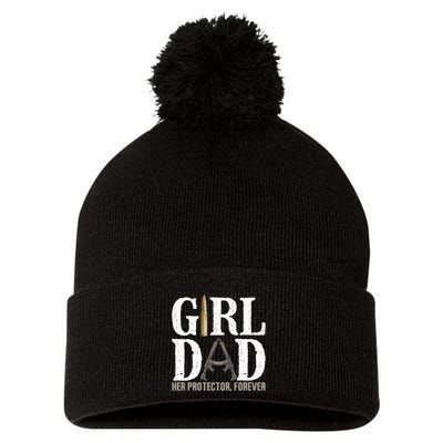Girl Dad Her Protector Forever Funny Father Of Pom Pom 12in Knit Beanie