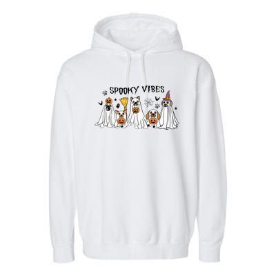 Ghost Dog Halloween Spooky Vibes Garment-Dyed Fleece Hoodie