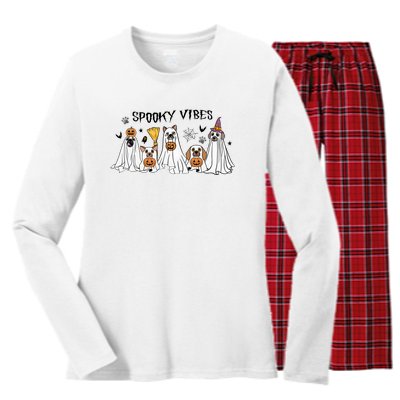 Ghost Dog Halloween Spooky Vibes Women's Long Sleeve Flannel Pajama Set 