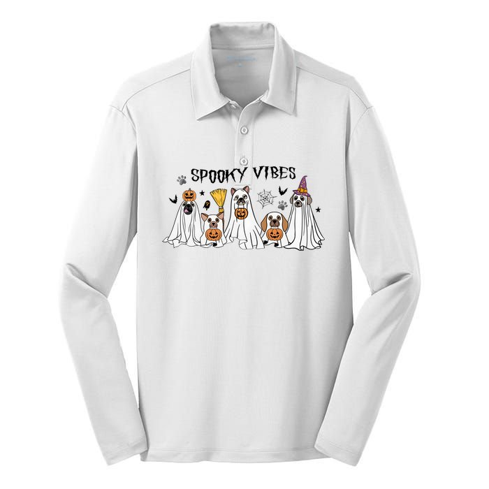 Ghost Dog Halloween Spooky Vibes Silk Touch Performance Long Sleeve Polo