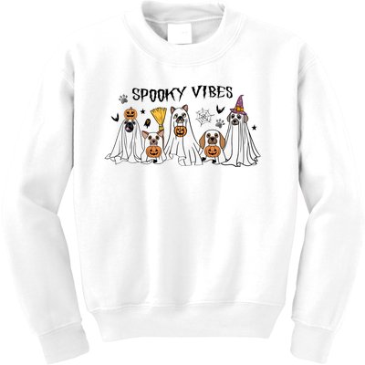 Ghost Dog Halloween Spooky Vibes Kids Sweatshirt