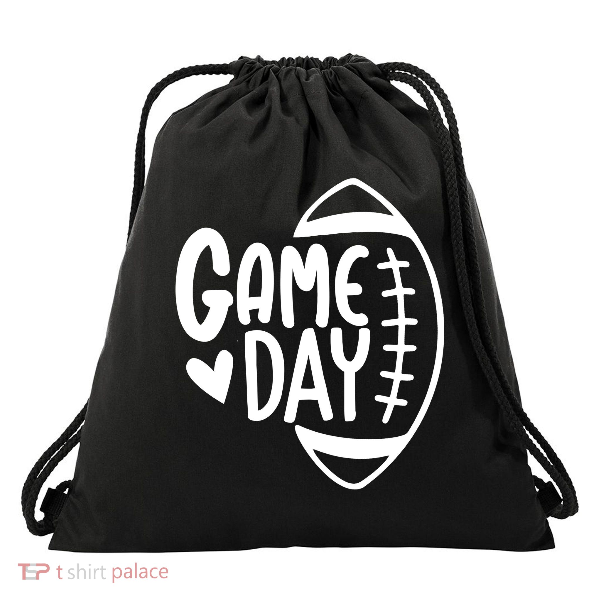 Game Day Heart Football Lover Drawstring Bag
