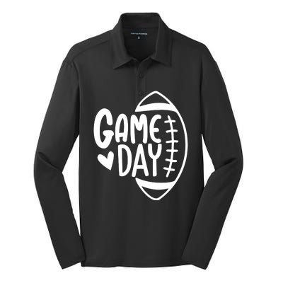 Game Day Heart Football Lover Silk Touch Performance Long Sleeve Polo