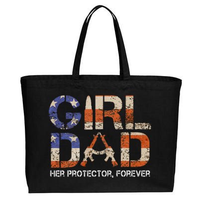 Girl Dad Her Protector Forever Funny Father Of Girls Fun Dad Cotton Canvas Jumbo Tote