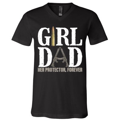 Girl Dad Her Protector Forever Funny Father of Girl V-Neck T-Shirt