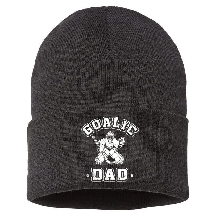 Goalie Dad Hockey Sports Father Ice Hockey Player Coach Fan Sustainable Knit Beanie