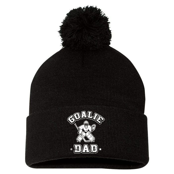 Goalie Dad Hockey Sports Father Ice Hockey Player Coach Fan Pom Pom 12in Knit Beanie