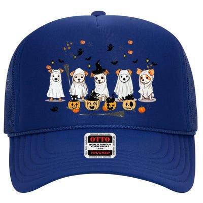 Ghost Dog Halloween Boo Ghost Lover Dog Owner Mom Dad High Crown Mesh Back Trucker Hat