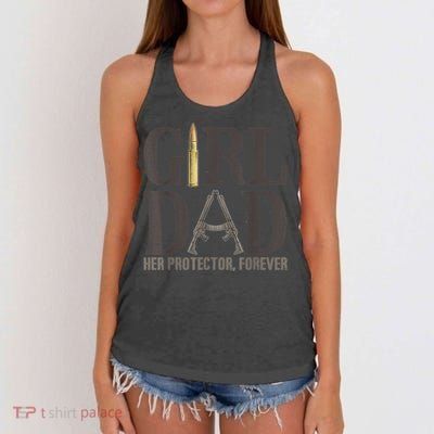 Girl Dad Her Protector Forever Funny Father of Girls Women's Knotted Racerback Tank