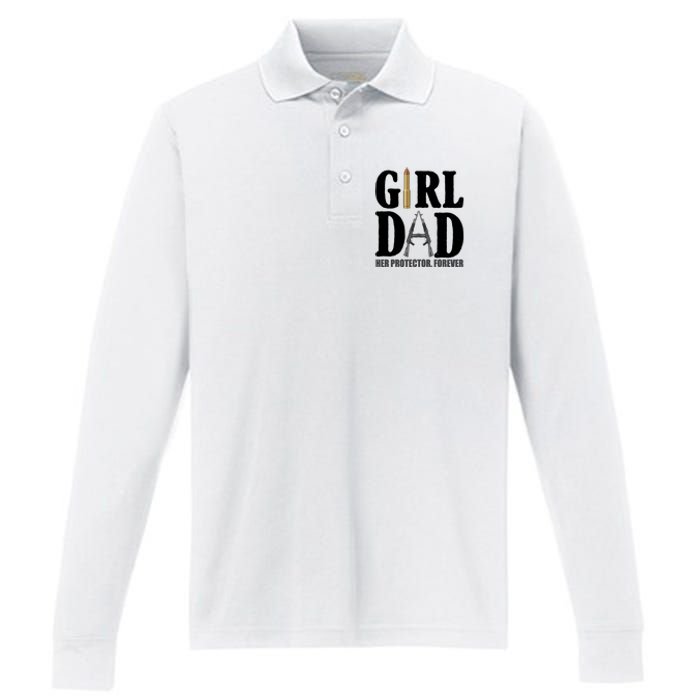 Girl Dad Her Protector Forever Gun Performance Long Sleeve Polo