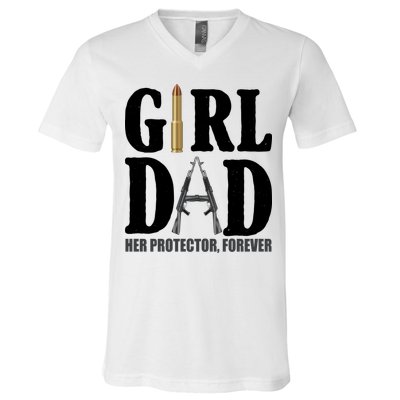 Girl Dad Her Protector Forever Gun V-Neck T-Shirt