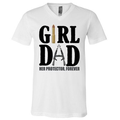 Girl Dad Her Protector Forever Gun V-Neck T-Shirt