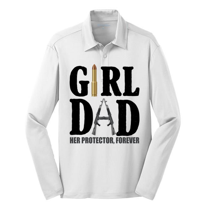 Girl Dad Her Protector Forever Gun Silk Touch Performance Long Sleeve Polo