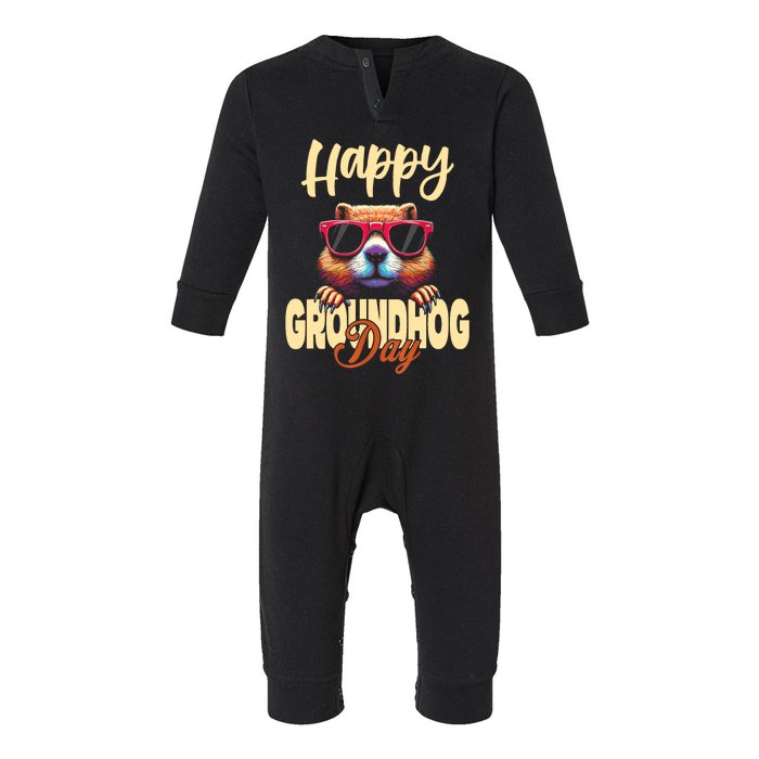 Groundhog Day Happy Groundhog Day Infant Fleece One Piece