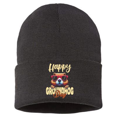 Groundhog Day Happy Groundhog Day Sustainable Knit Beanie