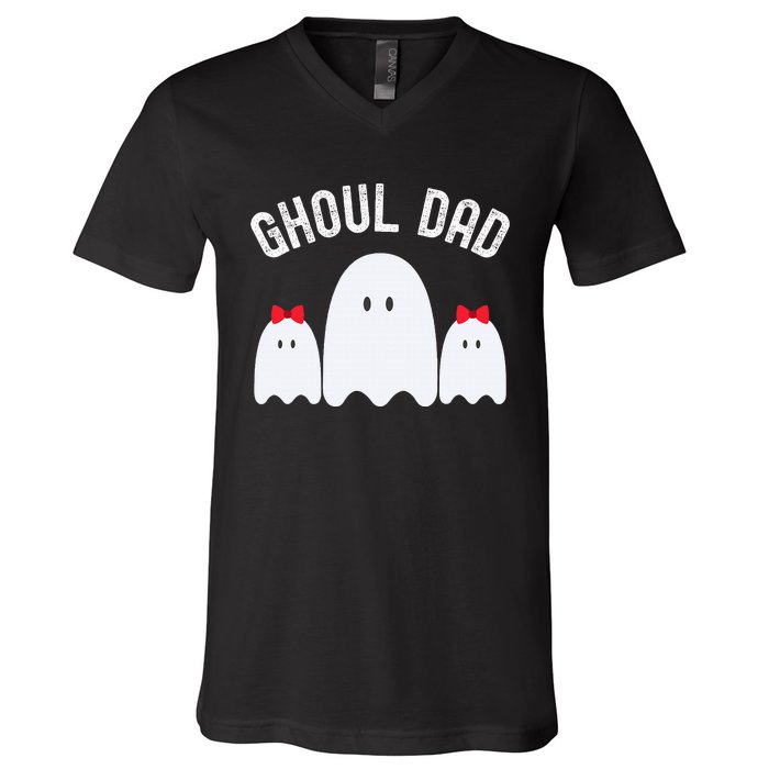 Ghoul Dad Halloween Daddy Ghost Father Of Two Ghost V-Neck T-Shirt