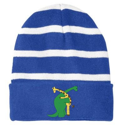 Giraffe Dinosaur Hug Love Dino Animals Safari Halloween Funny Gift Striped Beanie with Solid Band