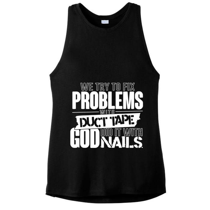 God Did It With Nails Christian Message Ladies PosiCharge Tri-Blend Wicking Tank