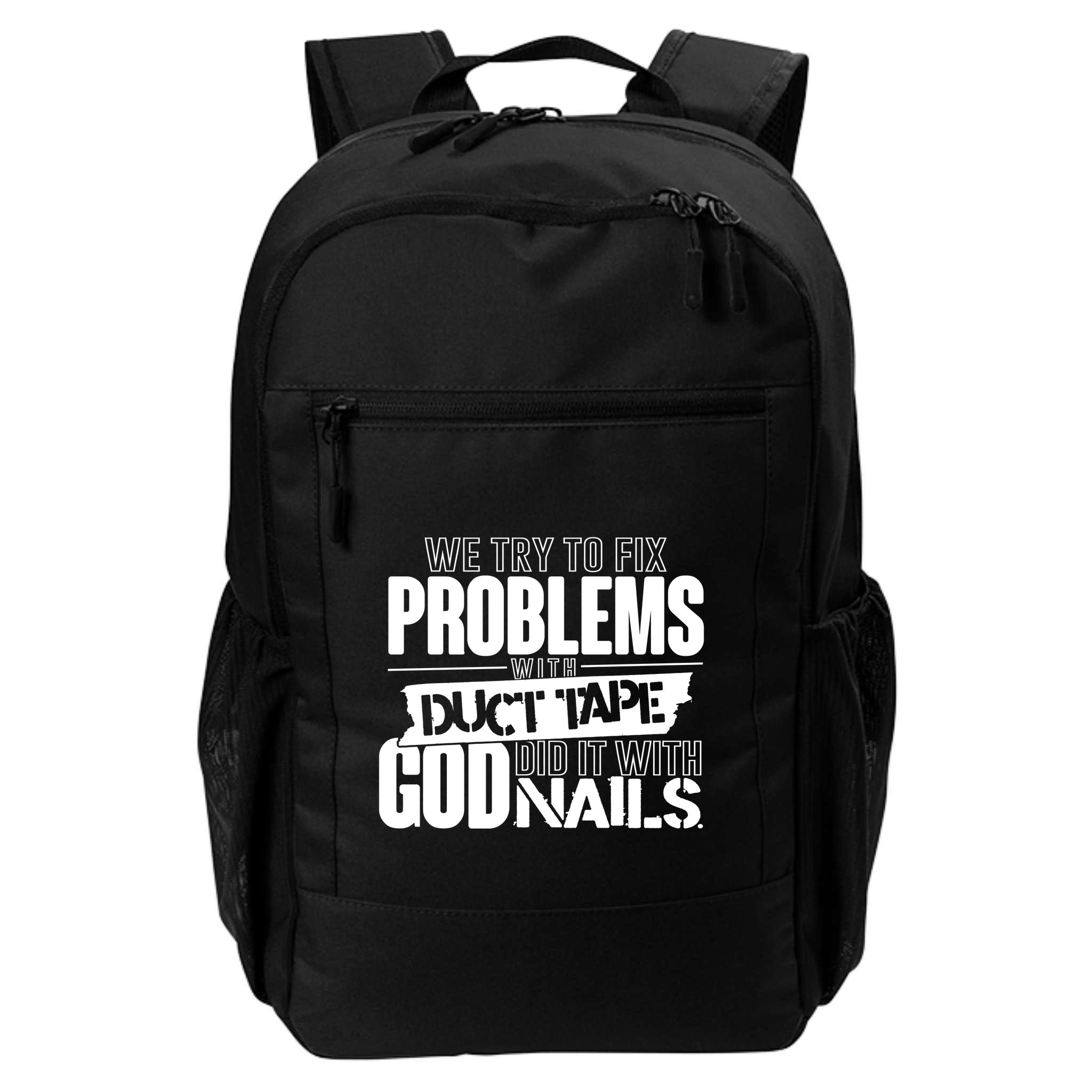 God Did It With Nails Christian Message Backpack