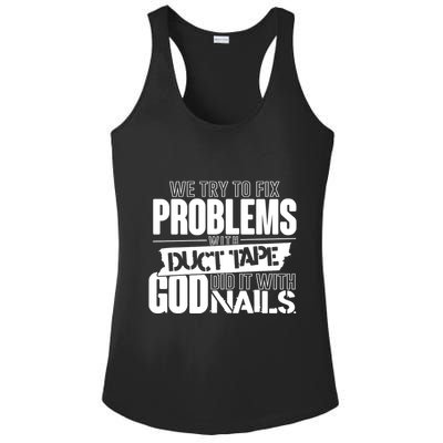 God Did It With Nails Christian Message Ladies PosiCharge Competitor Racerback Tank
