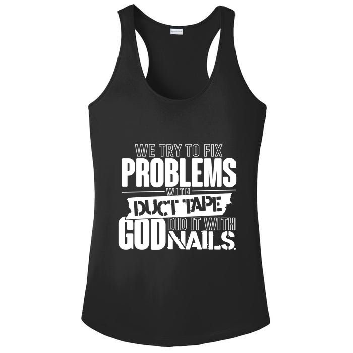 God Did It With Nails Christian Message Ladies PosiCharge Competitor Racerback Tank
