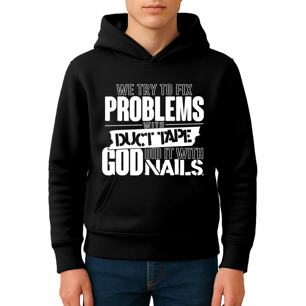 God Did It With Nails Christian Message Kids Hoodie