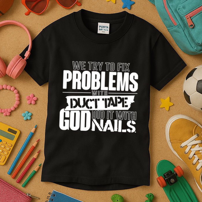 God Did It With Nails Christian Message Kids T-Shirt