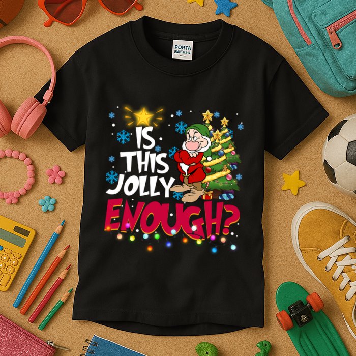 Grumpy Dwarf Is This Jolly Enough Christmas Lights Grumpy Dwarf Kids T-Shirt