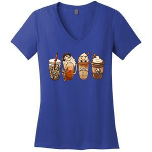 Groovy Dead Inside But Caffeinated Horror Halloween Movie Cool Gift Women's V-Neck T-Shirt