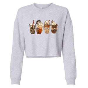 Groovy Dead Inside But Caffeinated Horror Halloween Movie Cool Gift Cropped Pullover Crew