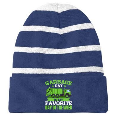 Garbage Day Is My Favorite Day Trash Waste Truck Collector Striped Beanie with Solid Band