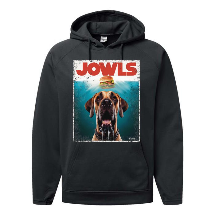 Great Dane Jowls Top Fawn Natural Dog Mom Burger Dad Performance Fleece Hoodie