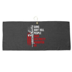 Guns Don't Kill People Dads With Pretty Daughters Humor Dad Gift Large Microfiber Waffle Golf Towel